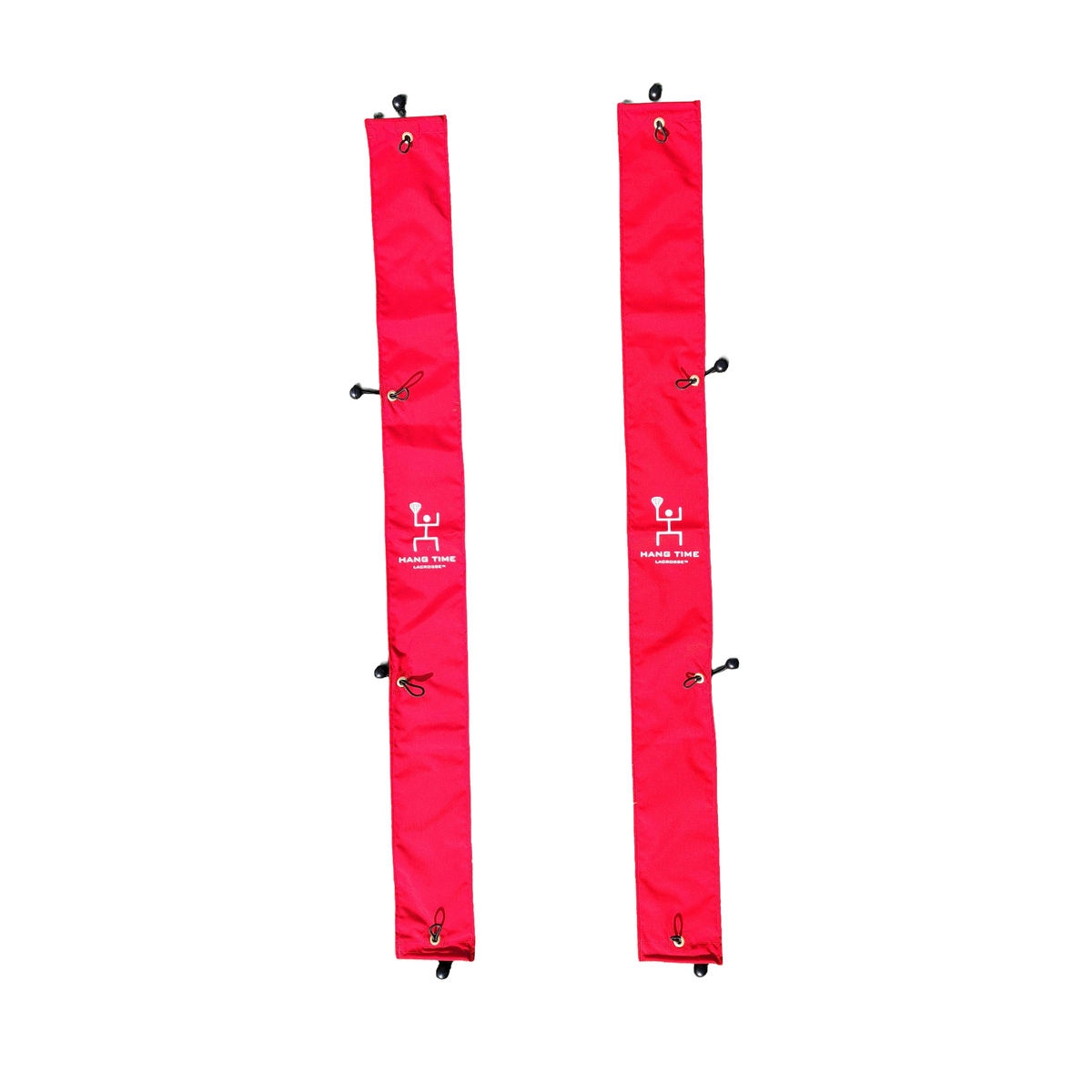Pipe Stripes 2-Panel target canvas strips, red fabric with bungee attachment points and Hang Time Lacrosse logo