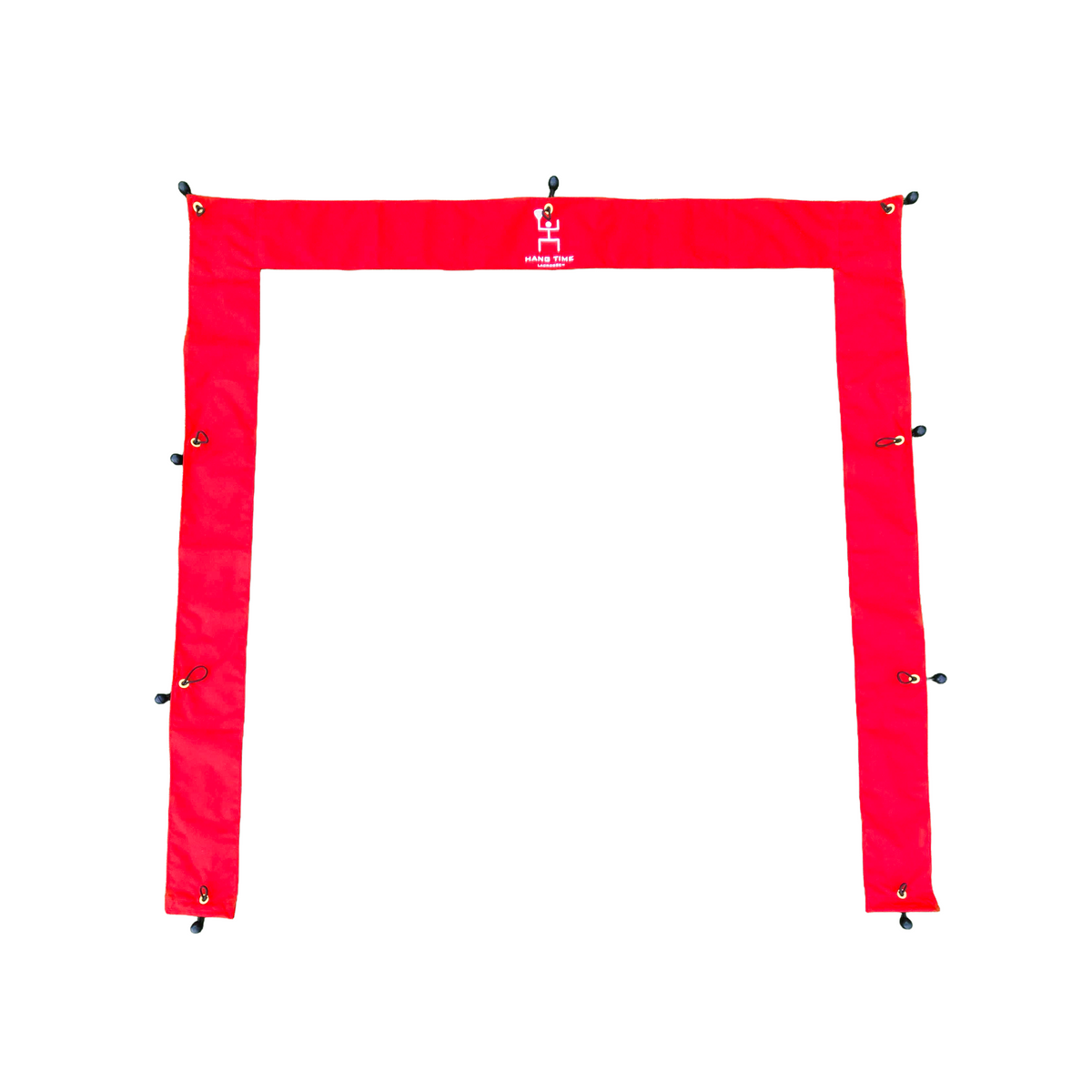 Pipe Stripes 3-Panel target canvas, red fabric with bungee attachment points and Hang Time Lacrosse logo
